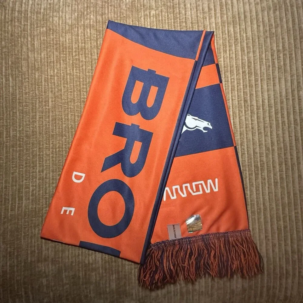 Denver Broncos NFL Licensed Scarf Orange Blue Fringe Football Fan Gear